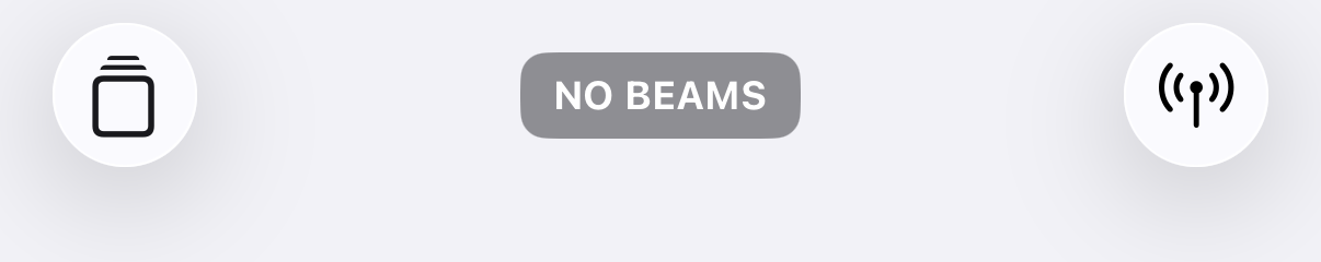 SmartBeam tab toolbar on iPhone, with the antenna-shaped scanner button at the top right